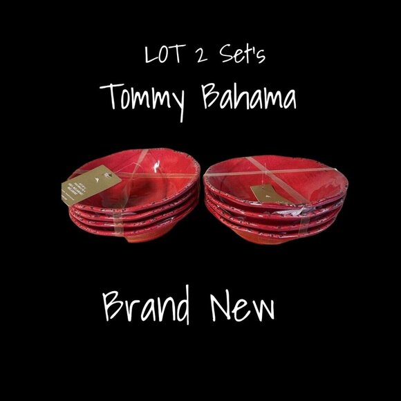Tommy Bahama Rustic Red Cereal Bowls Set of 8 - Brand New Dinnerware